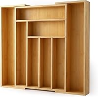 Vista 1 de Bamboo Expandable Drawer Organizer for Utensils Holder, Wood Drawer Dividers for Silverware, Flatware, Knives in Kitchen, Bedroom, Living Room