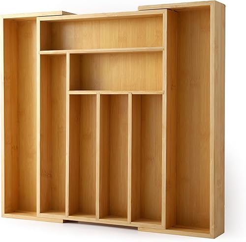Bamboo Expandable Drawer Organizer for Utensils Holder, Wood Drawer Dividers for Silverware, Flatware, Knives in Kitchen, Bedroom, Living Room