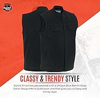 Vista 6 de Daniel Smart Men Denim Vest Scoop Collar Motorcycle Vest for Men with Inside Carry Pockets & Hidden Zipper