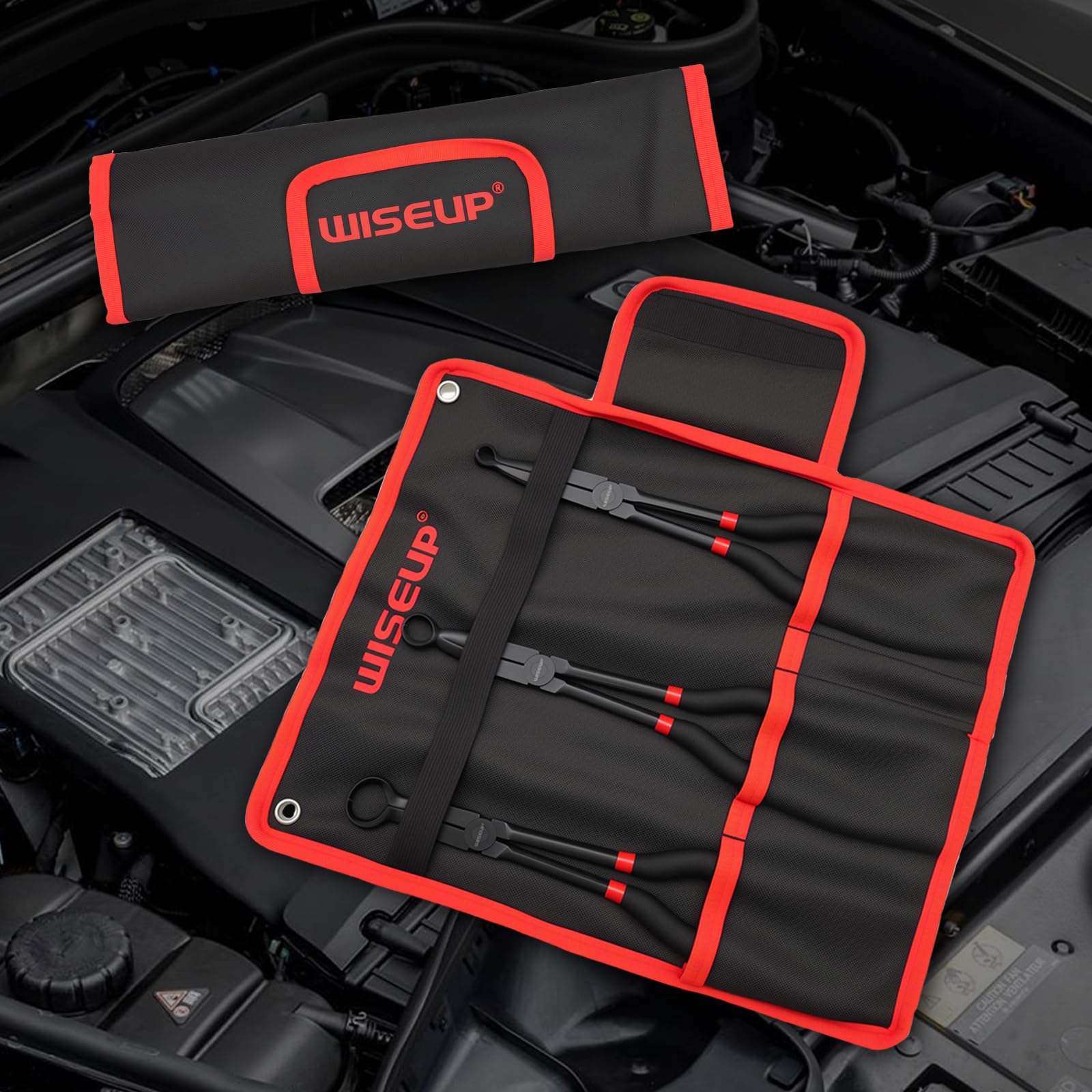 WISEUP 3-Piece 11" Long Reach Hose Grip Pliers Set, 5/16-Inch, 1/2-Inch, 3/4-Inch Dia O-shape nose plier for Easy Removal and Installation of Automotive Hoses and Fitting