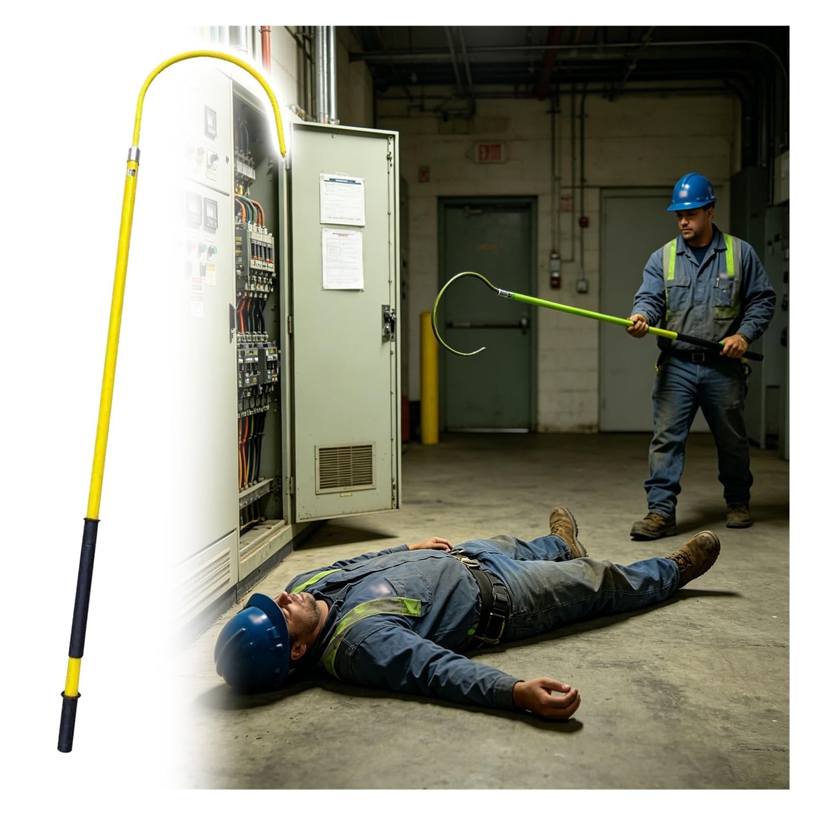 Jyhhcys Yellow High Voltage Insulated Rescue Hook, Non-Conductive Emergency Rescue Pole For Electrical Safety, Fiberglass Utility Hook With Fiberglass Handle(,1.5M-35 Kv)