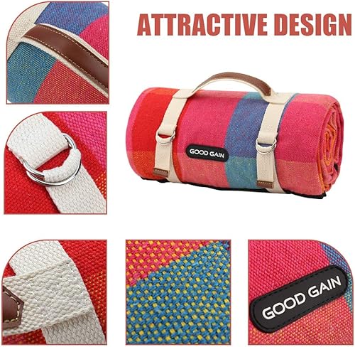 Miniatura 22 de Mantas de pícnic impermeables extragrandes y portátiles – Manta de playa plegable con correa de transporte Manta de parque para césped, Gris