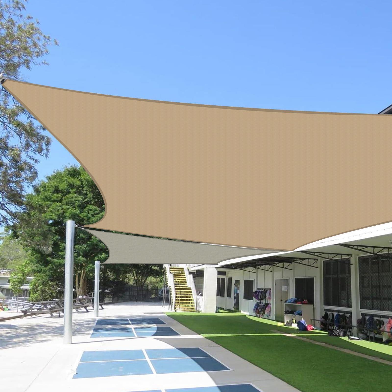 Tuosite Terylene Waterproof Sun Shade Sail UV Blocker Sunshade Patio Equilateral Square Knitted 220 GSM Block Fabric Pergola Carport Awning 13' x 13' in Color Khaki
