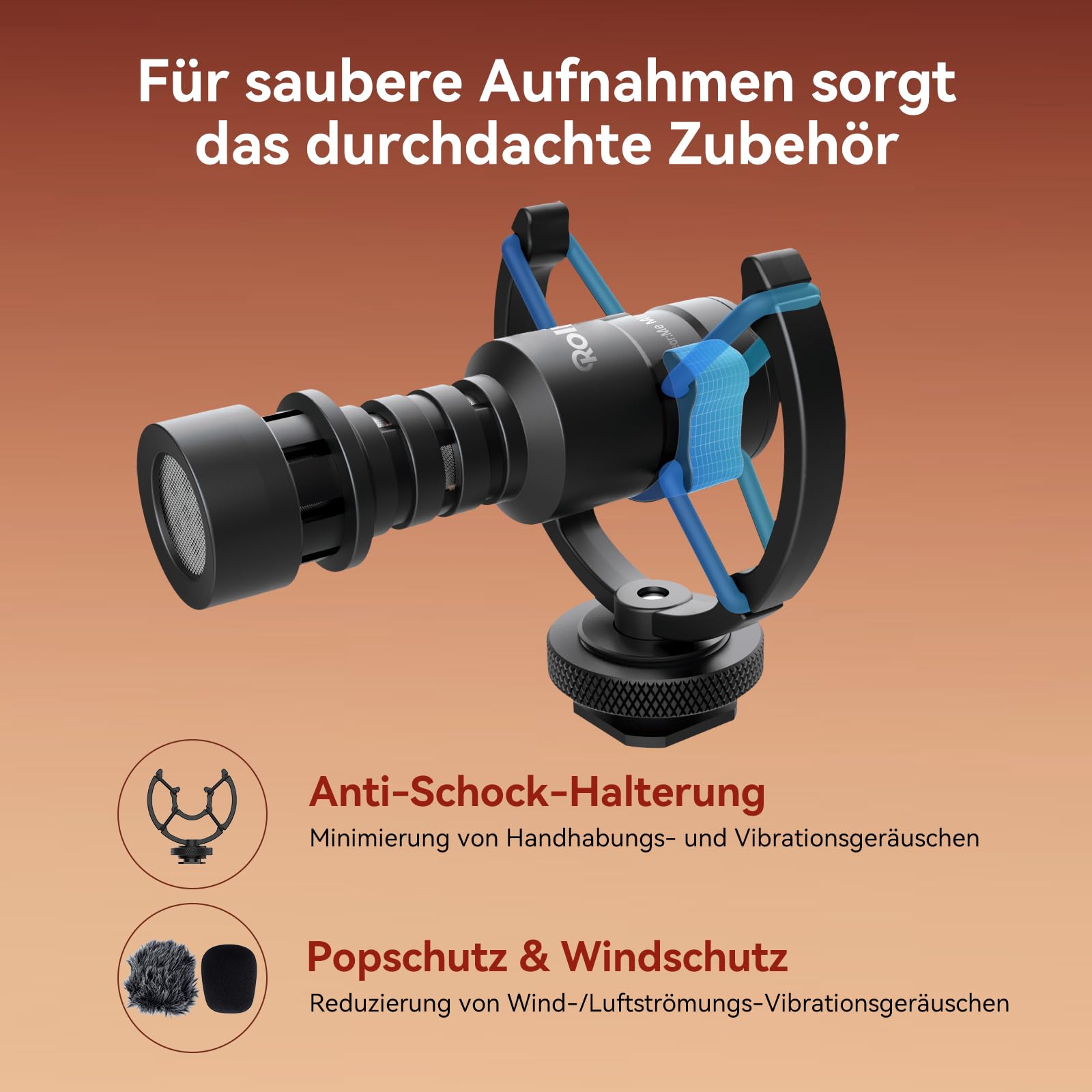 Rollei Hear:Me Mini 2 Richtmikrofon für Kamera und Handy Professionelle, Video Shotgun Externe Mic Cardioid Polar Pattern, Kleine Mikrofone für Streaming Tiktok YouTube, Kamera-Handy-Mikrofon-Video