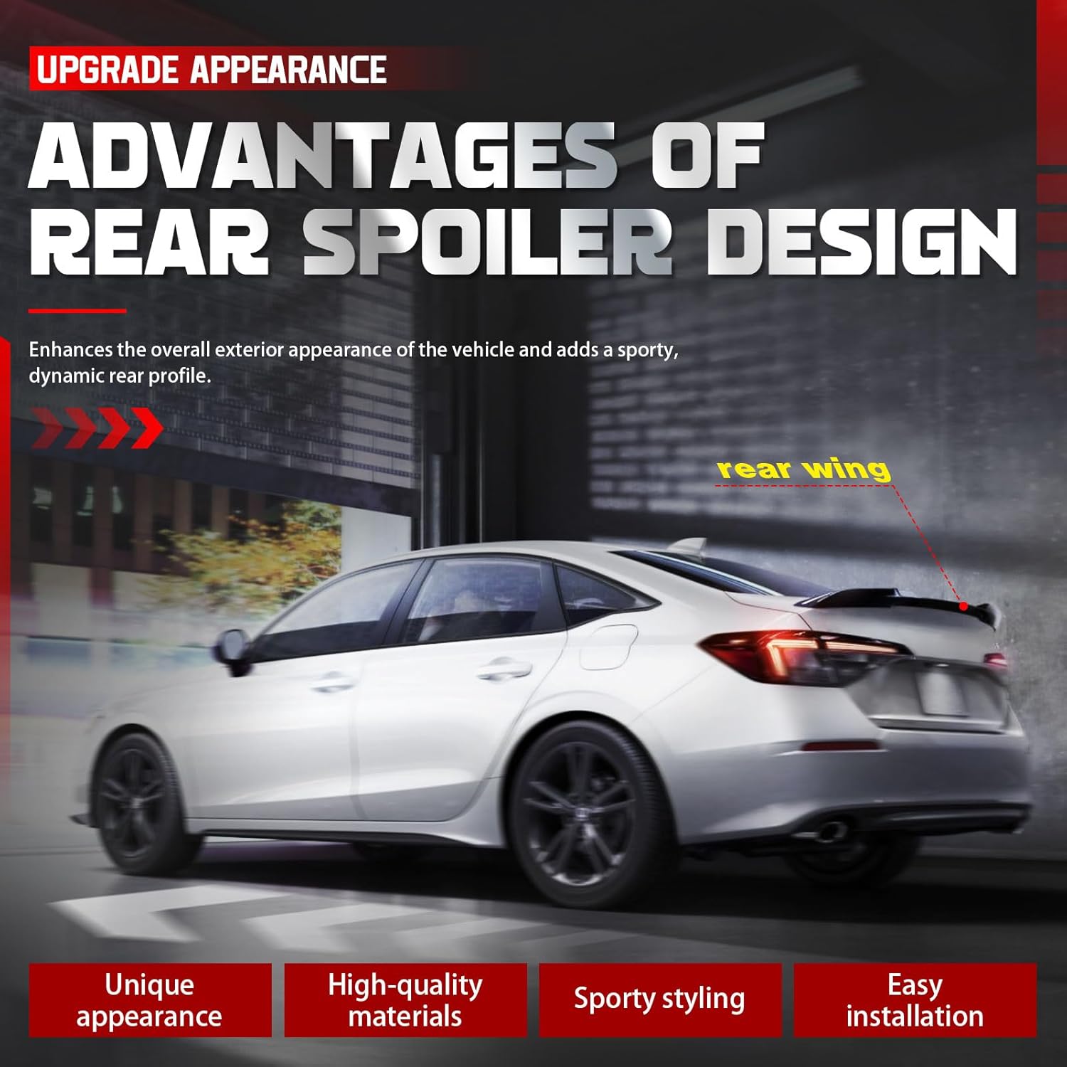 Rear Trunk Spoiler Wing Spoilers for Cars Compatible with Honda 11th Gen Civic Sedan 2022 2023 2024 2025,Glossy Black