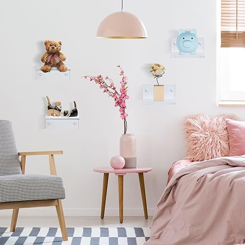 Miniatura 5 de Pequeños estantes flotantes acrílicos para pared adhesivos para pared, estantes para baño, dormitorio, sala de estar, oficina (transparente, 30