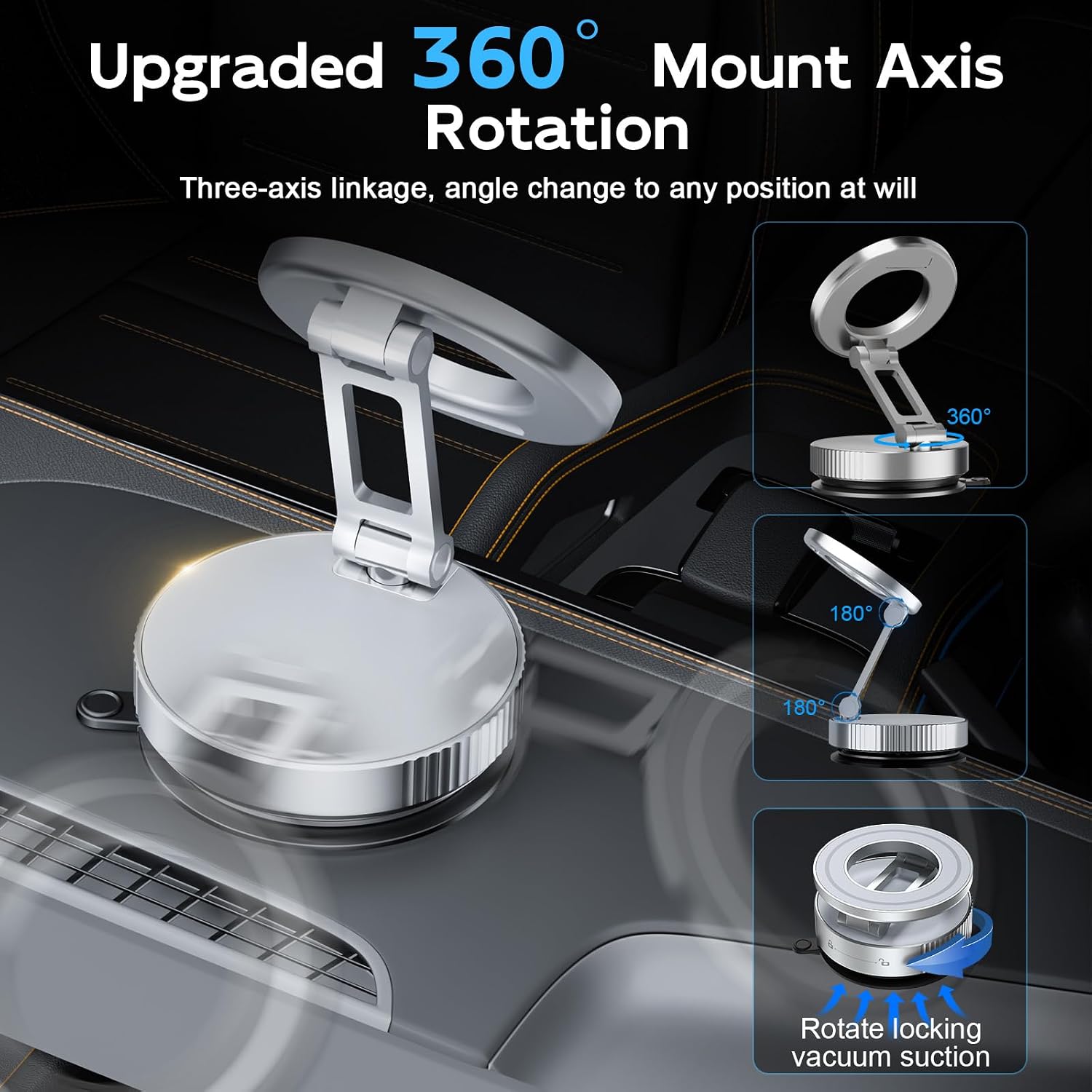Magnetic Suction Cup Phone Mount for Magsafe, Foldable and 360° Retractable Hands-Free Vacuum Car Phone Holder for Car/Gym/Mirror/Smooth Surface, Compatible with iPhone Android, White image 4