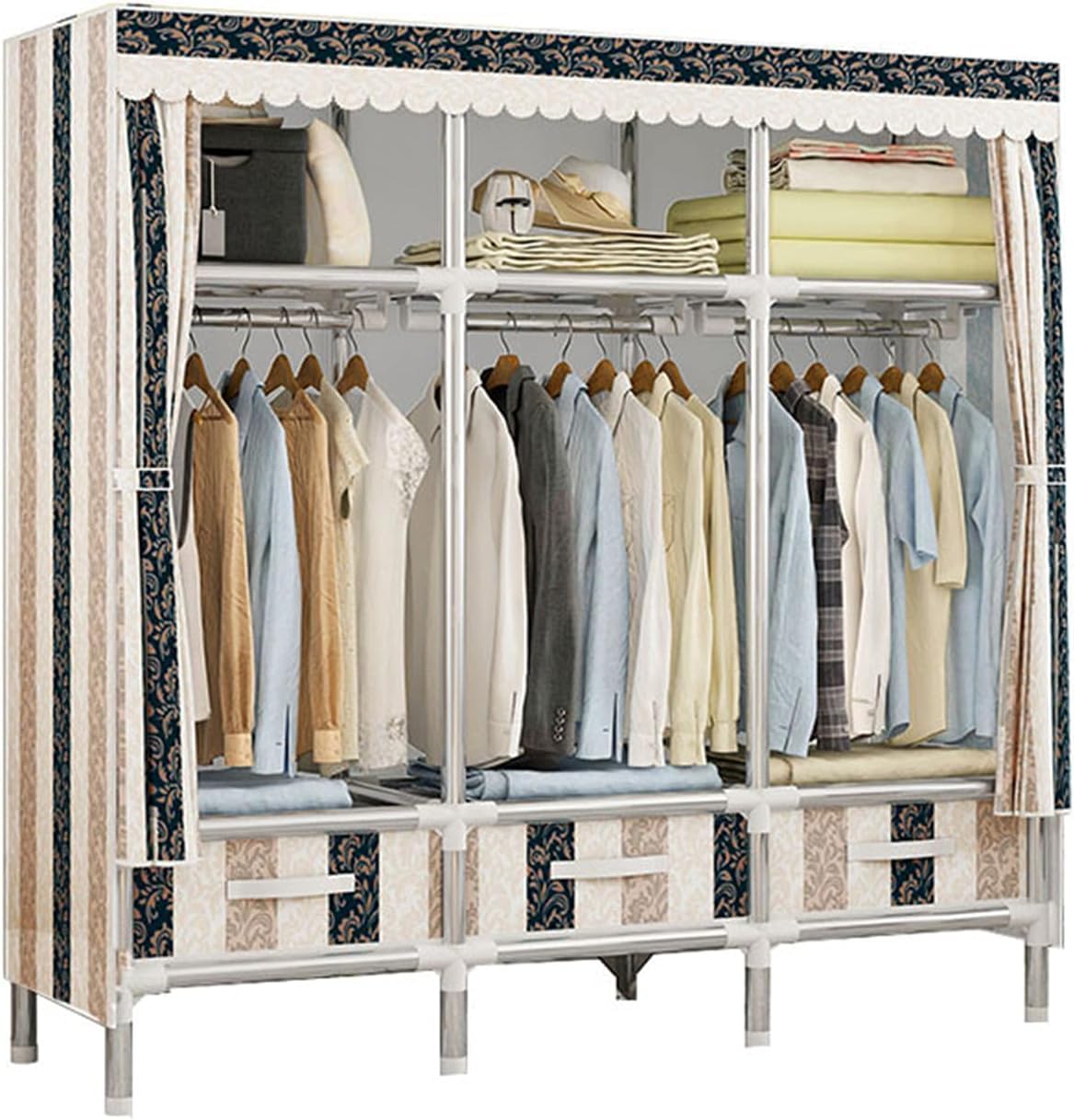 Tragbarer Kleiderschrank, Einfachheit, offener Kleideraufbewahrungs-Organizer mit Kleiner Schublade, Spielzeug, Unterwäsche, Schuhe (Größe: 150 x 170 x 45 cm, Farbe: C)