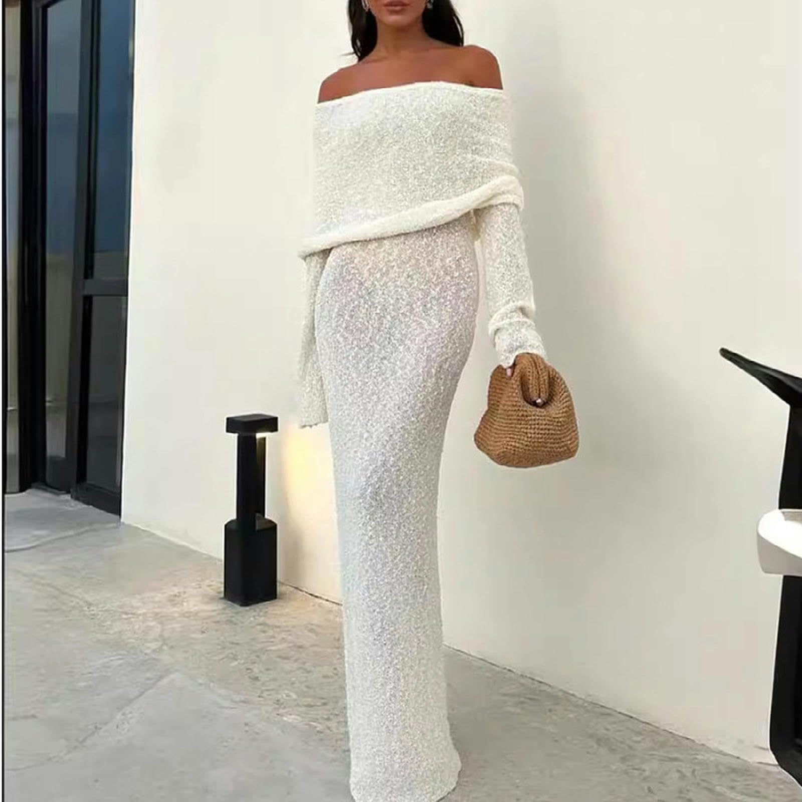 Vestito Abito da Mare in Spiaggia A Maniche Lunghe A Maniche Lunghe Abito Lungo Gonna da Donna-Cachi-m