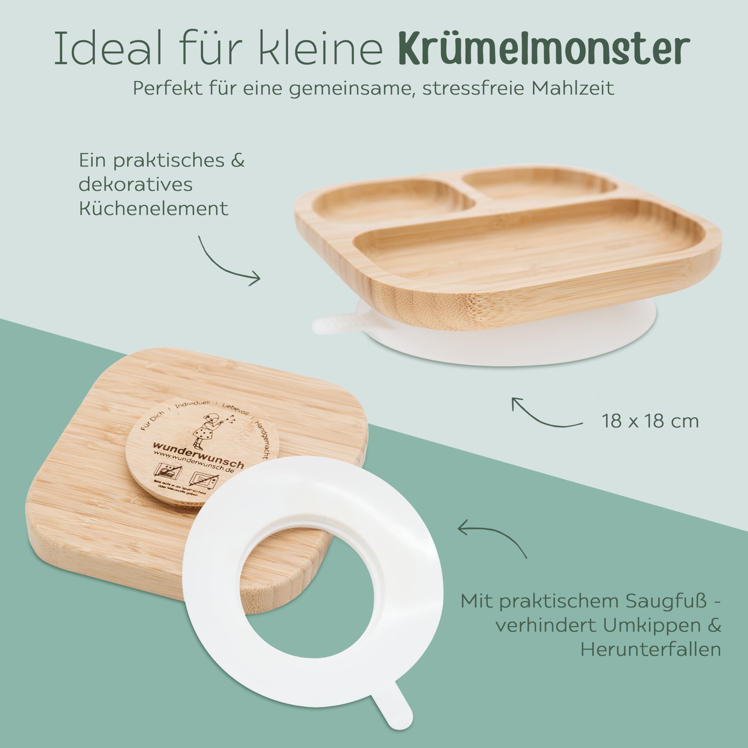 wunderwunsch - Personalisierter Baby Teller mit Saugnapf - Praktisches Kleinkind Zubehör mit Namen - Kinder Teller Rutschfest - Personalisierte Geschenke Geburt
