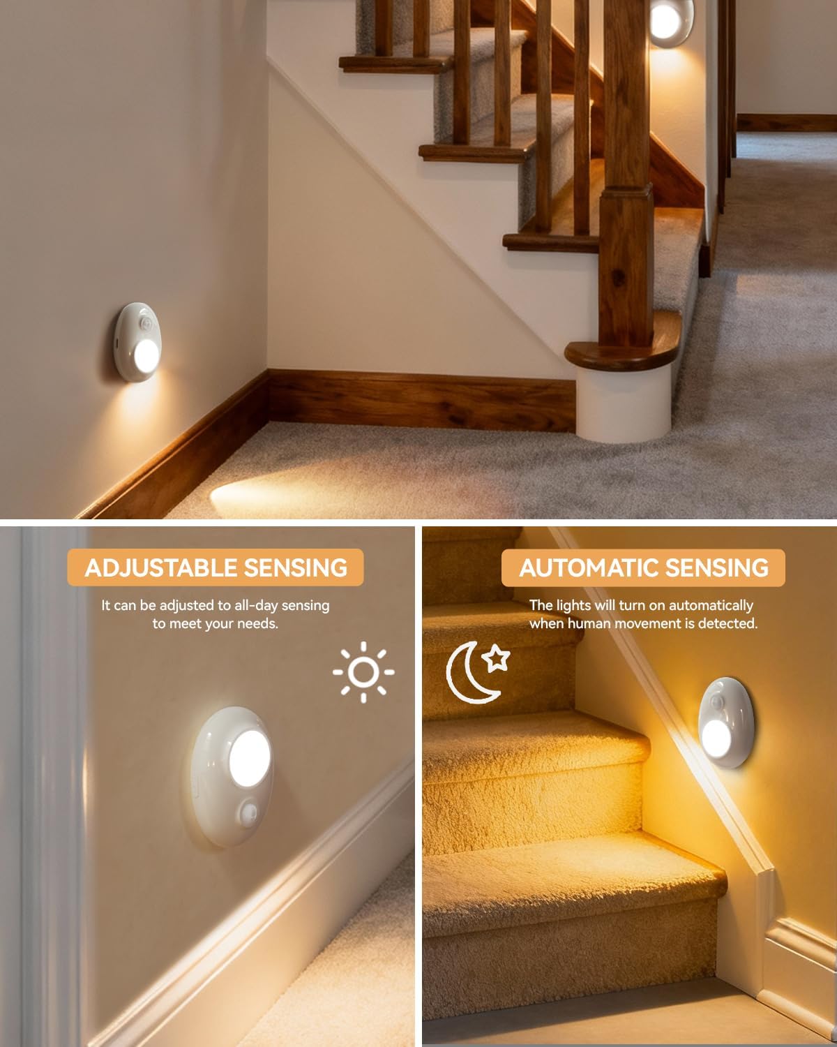 Pebble-Shaped Rechargeable Motion Sensor Night Light Indoor,3-Color (Cool White/Warm Light/Natural Light) Puck Lights with Single-Button Control, Dimmable & Motion-Activated for Bedroom/Hallway 4pack