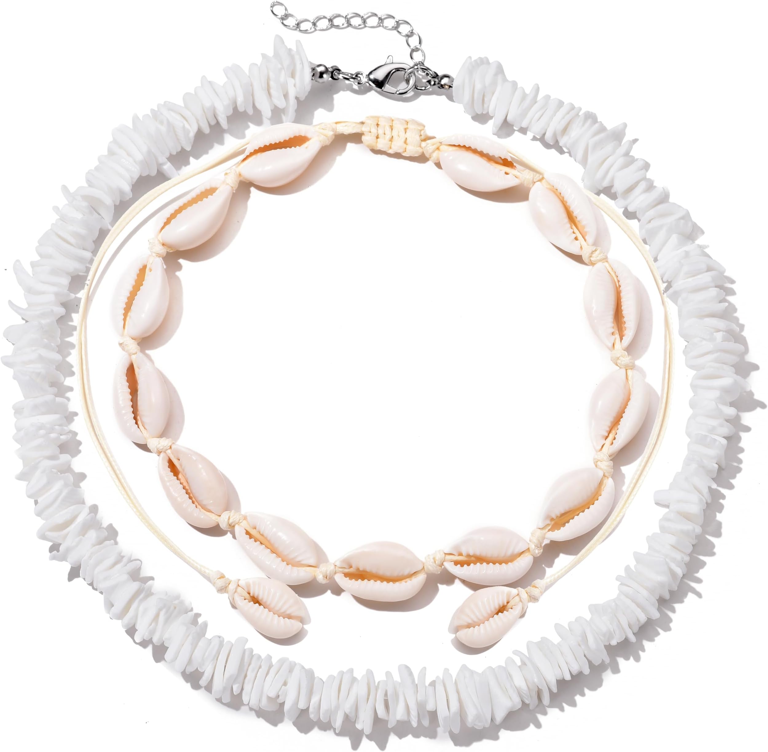 White Puka Shell Hawaiian Cowrie Shell Pearl Beach Choker Handmade Adjustable Summer Clavicle Necklace - Surfer Jewelry for Women & Men