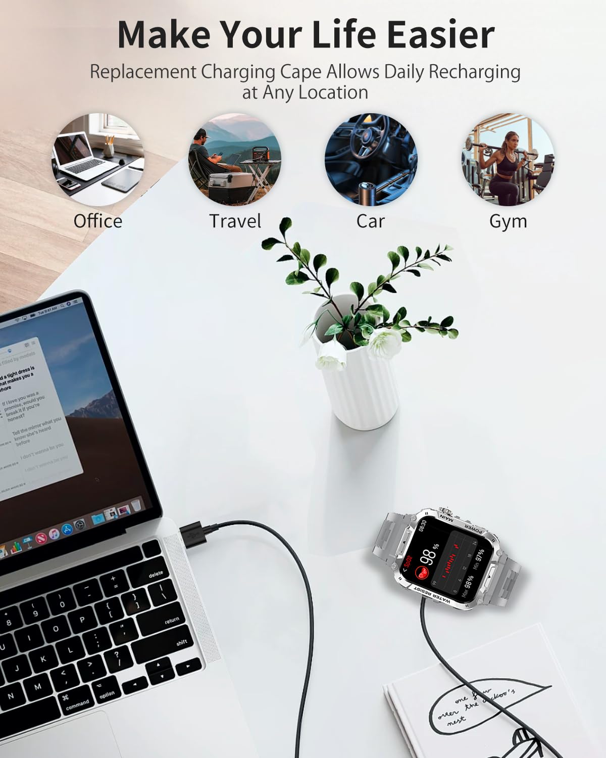 Chargeur de montre intelligente pour Parsonver SR 3,7 m/60 cm 2 broches USB portable câble de charge magnétique cordon pour Parsonver SR1