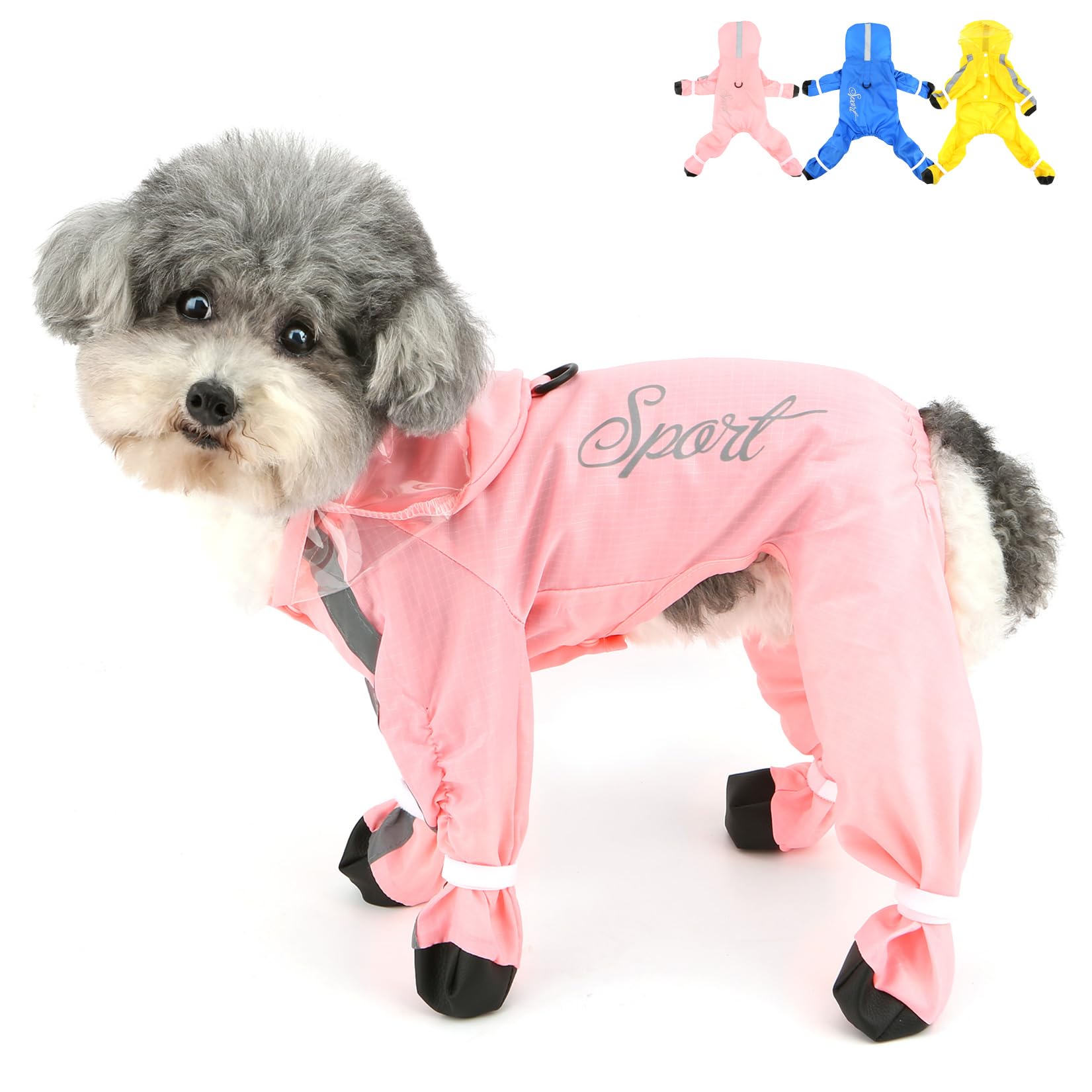 Zunea Waterproof Dog Raincoats with Boots for Small Dogs Reflective Puppy Dog Raincoat with Hood and D-Ring XS/S Size Full Cover Pet Rain Poncho Slicker Chihuahua Doggie Rainwear Clothes Pink XL