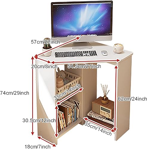 Miniatura 2 de Escritorio esquinero para espacio pequeño, escritorio de computadora triangular con estantes de almacenamiento y soporte para CPU, mesa de tocador