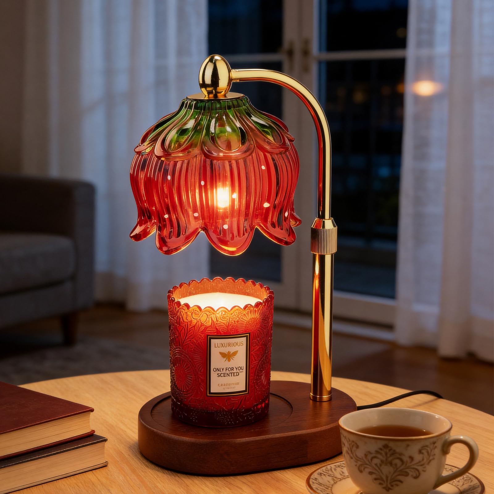 KJIXYUNG Candle Warmer Lamp Timer Dimmer Wax Melter 2 Bulbs Strawberry