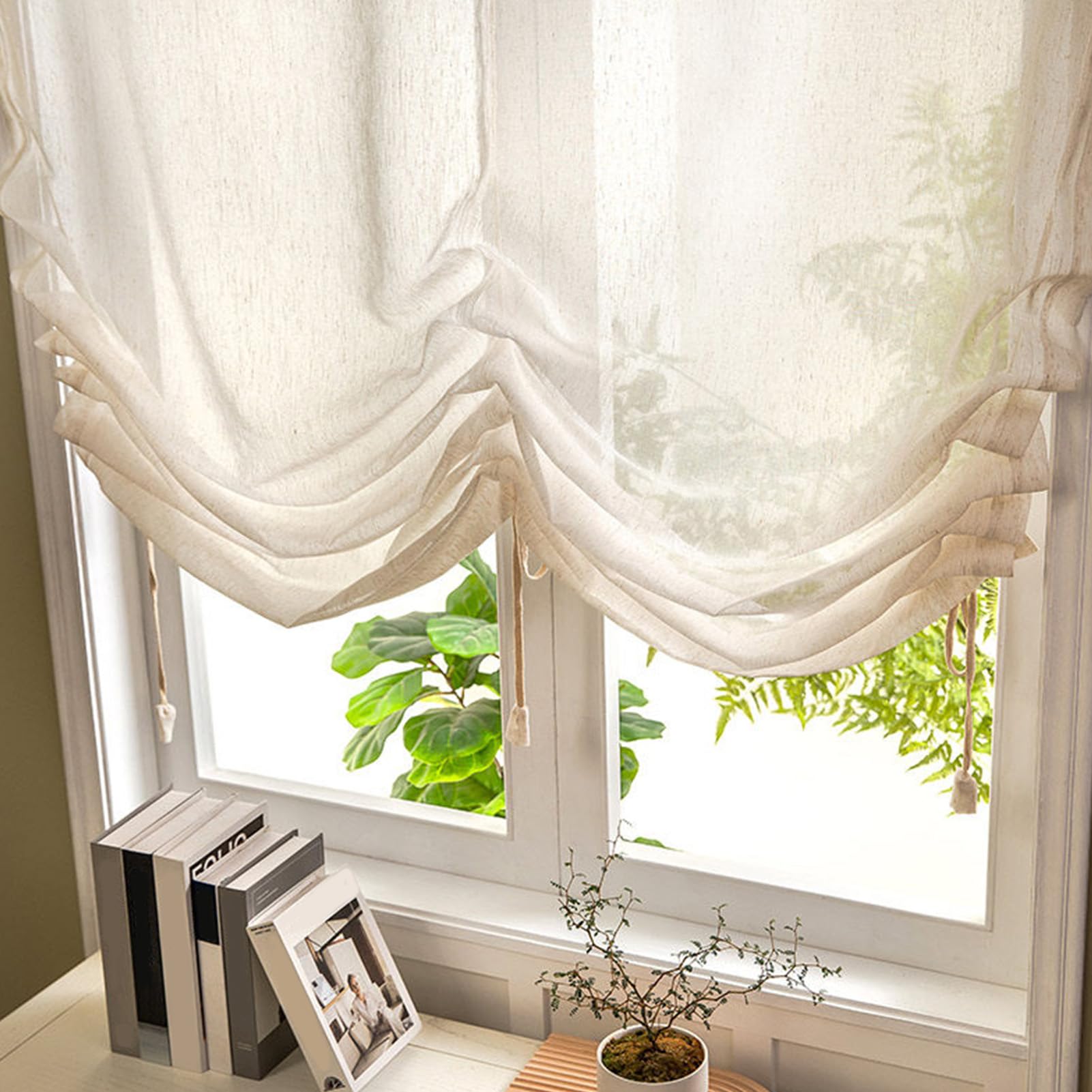 ZZYK Farmhouse Valance Curtains Cotton Linen Beige Kitchen Valance,Washed Short Privacy Light Filtering Window Valance for Cafe Bathroom Bedroom Living Room,Paste,71" W x 59" L