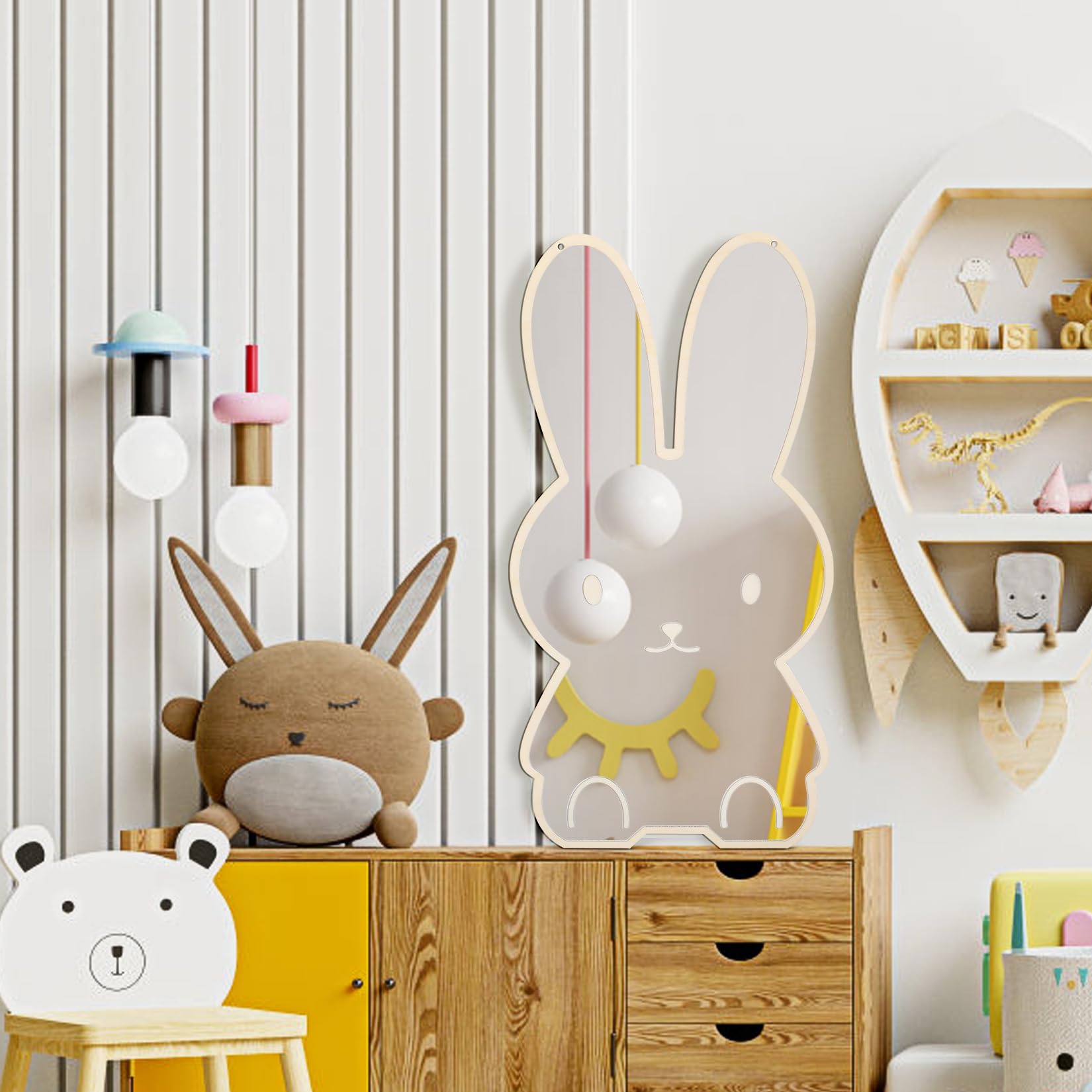 Kinderspiegel Bad Wandspiegel Baby Mirror Kinderzimmer Dekorative Acryl Hase Aufkleber für Badezimmer