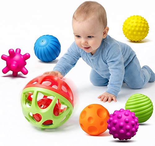 Miniatura 10 de Juguetes sensoriales para bebés, pelotas Montessori para niños pequeños de 1 a 3 años, regalo perfecto para la dentición, bolas sensoriales en bola