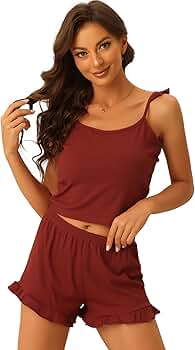 cheibear Womens Sleepwear Pajamas Camisole Ruffle Cute Knit