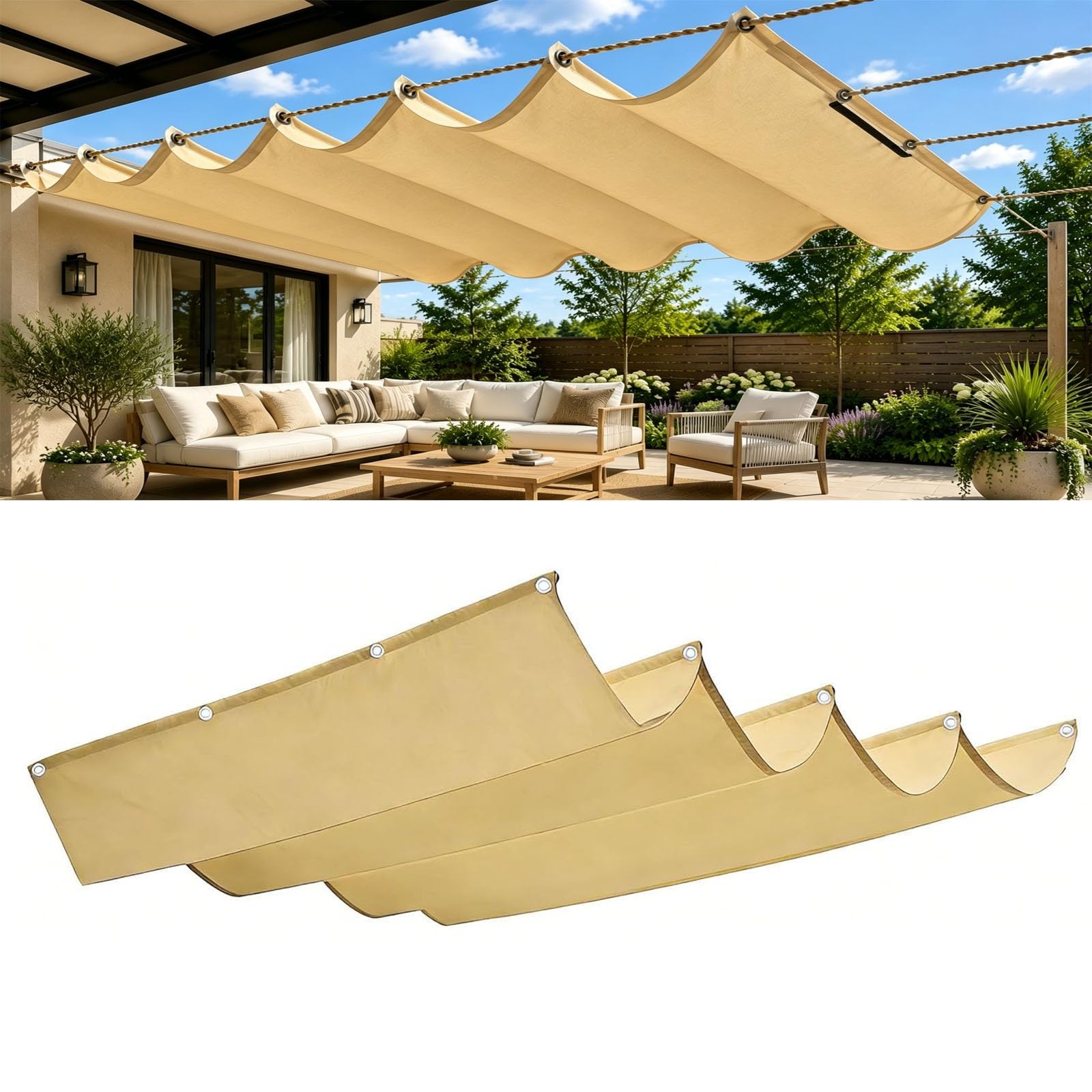 Toldo vela de sombra para terraza y jardín en tono amarillo arena