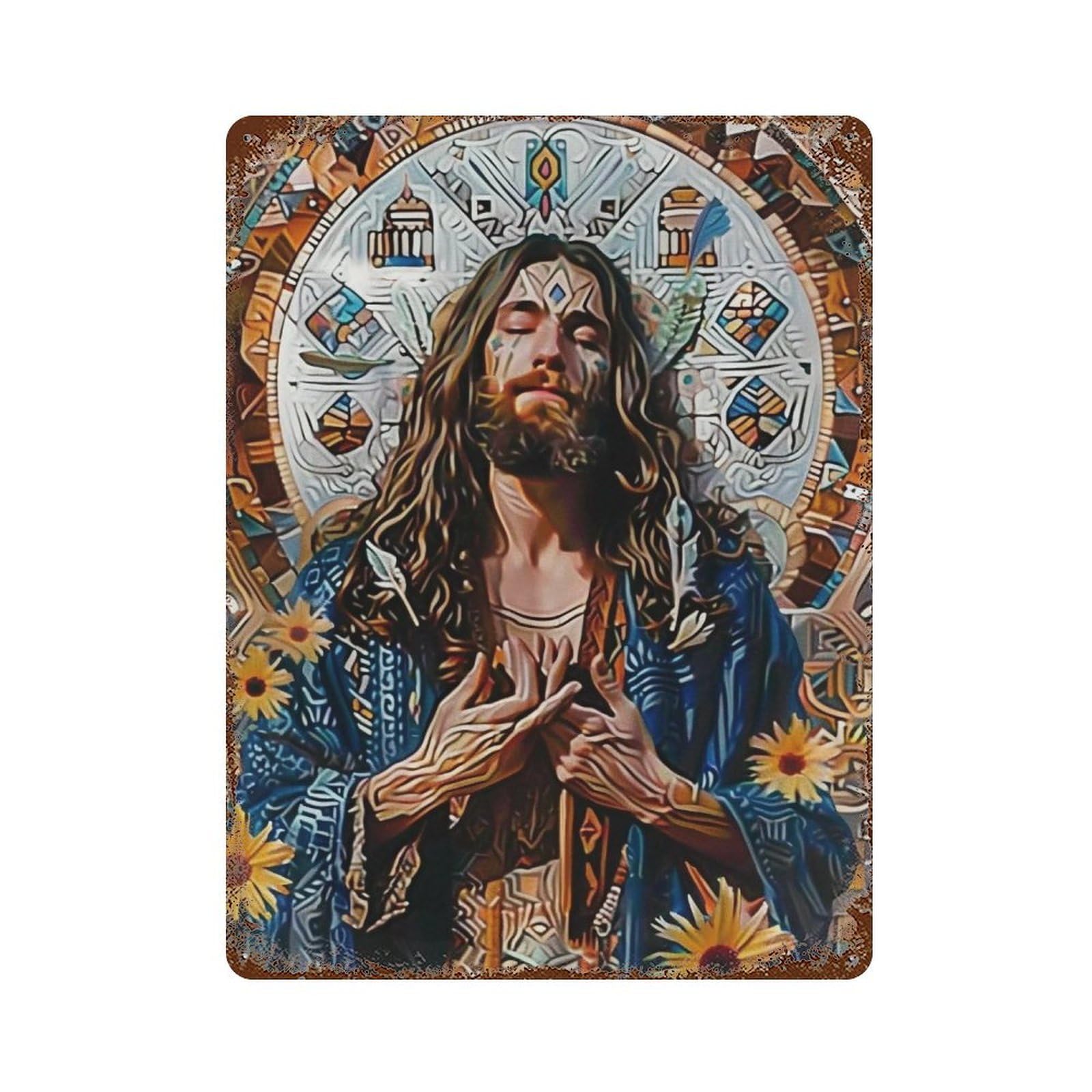 MGHTGRWE Floral Radiant Christ 02 Poster Wall Art Iron Vintage Metal Tin Sign Modern Home Cofffee Club Art Bar Shop Decor 40x30cm