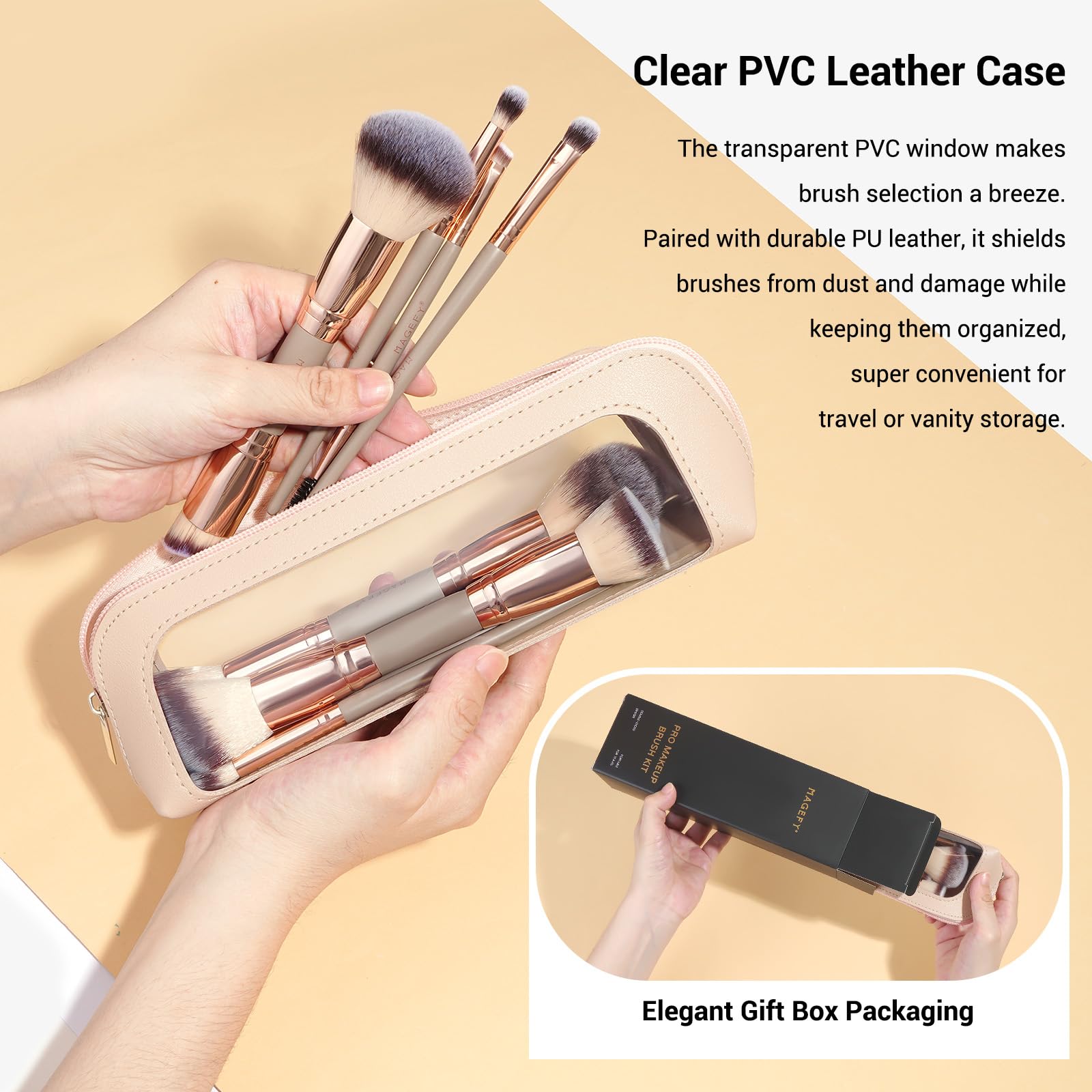 MAGEFY Makeup Brushes 12Pcs with Bag, Double-End Multi-functional for Foundation Powder Blush Eyeliner Eyeshadows brushes with Gift Box,Champagne