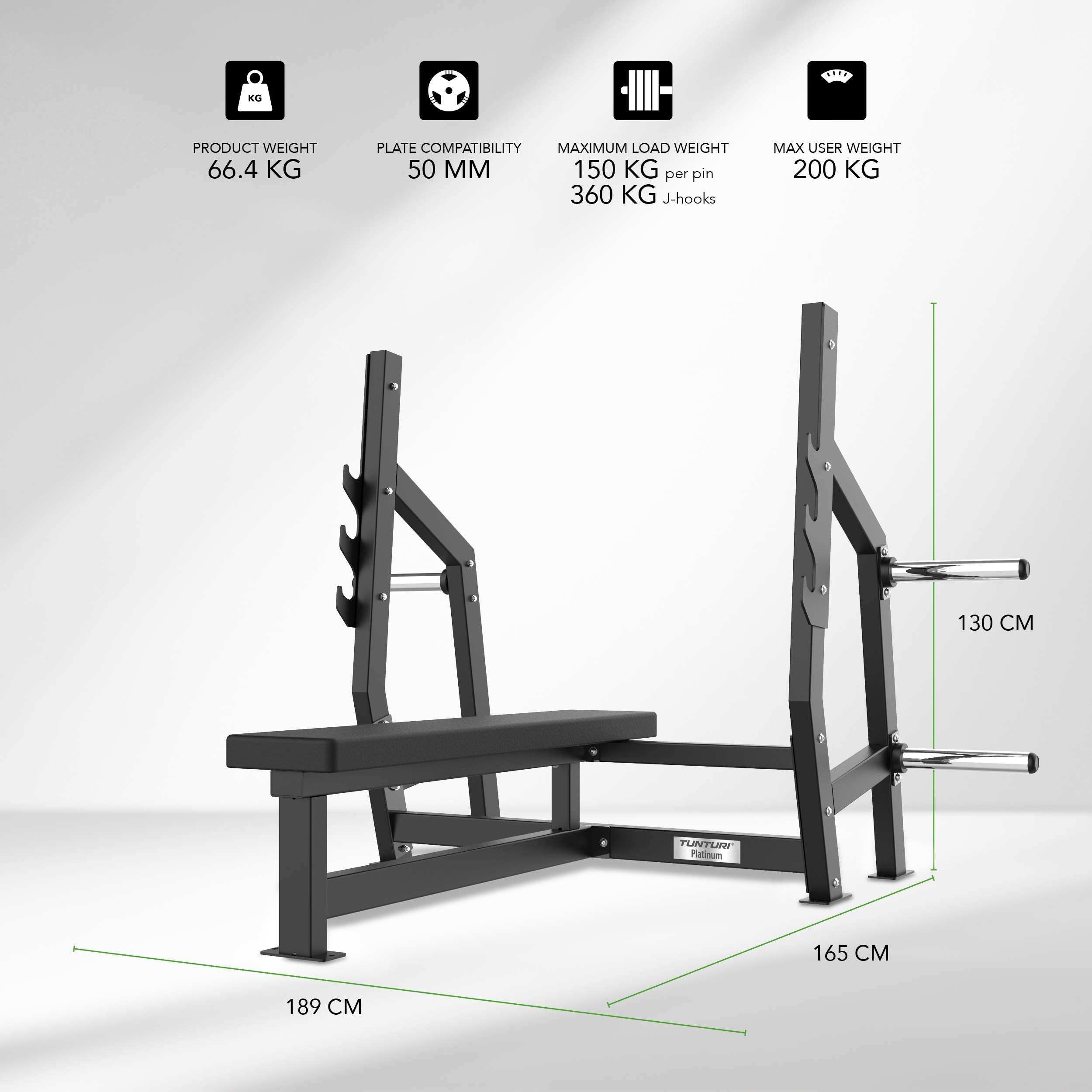 Tunturi Platinum Horizontal Bench Press Kraftstation – Fitnessgerät für Brusttraining – Homegym – V-Serie