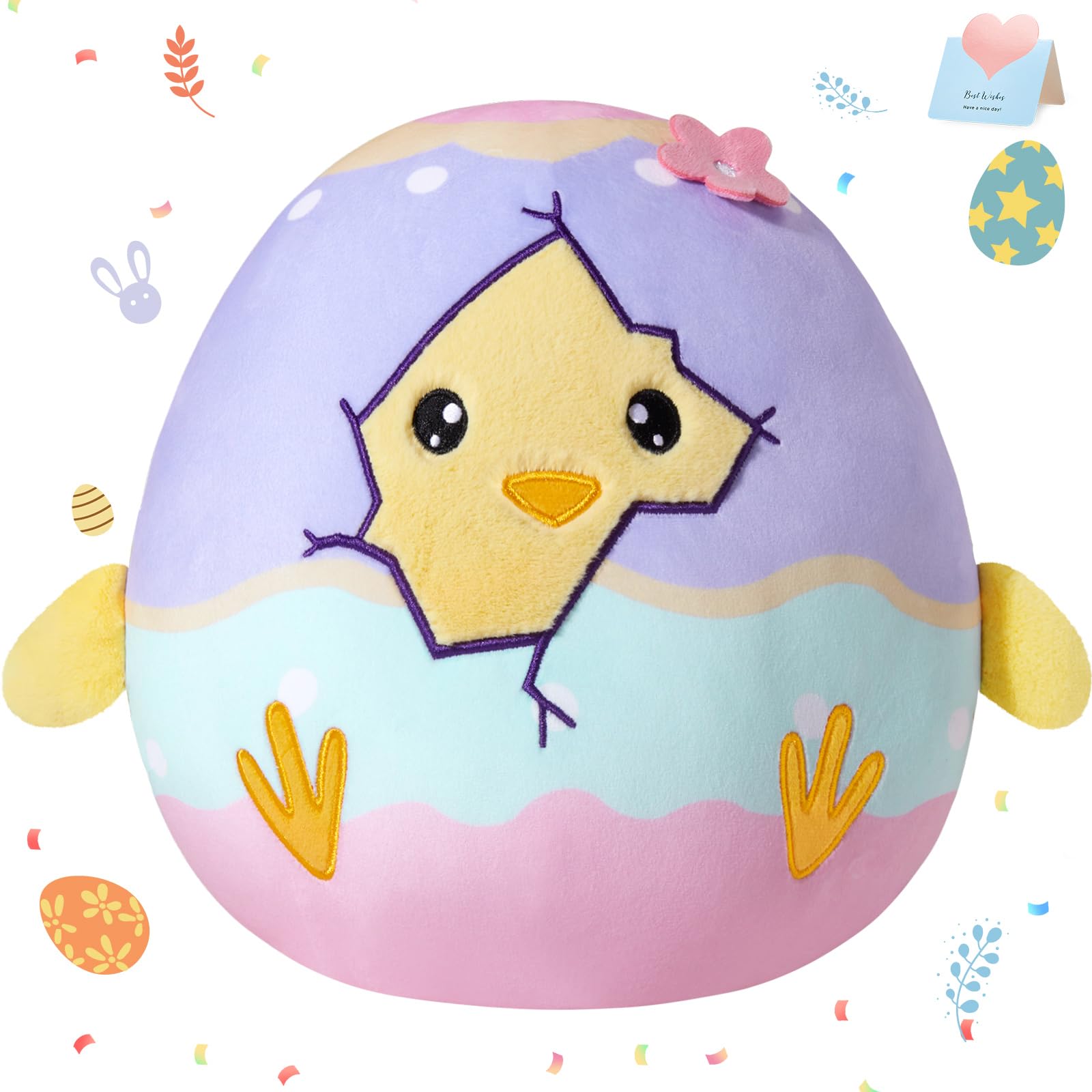 Athoinsu Cute Easter Chicken Egg Soft Plush Pillow Spring Easter for Toddler Kids Boys Girls,12 Inches