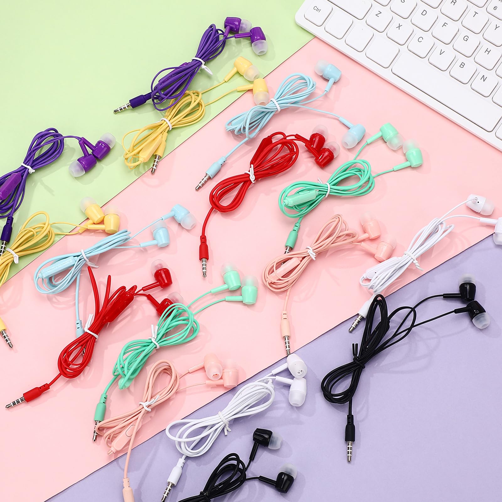Xinnun Confezione da 50 auricolari con microfono, per studenti, con cavo, con spina da 3,5 mm, per bambini e adulti, scuola, biblioteca, museo, viaggi, aereo, tablet (classici, multicolori)
