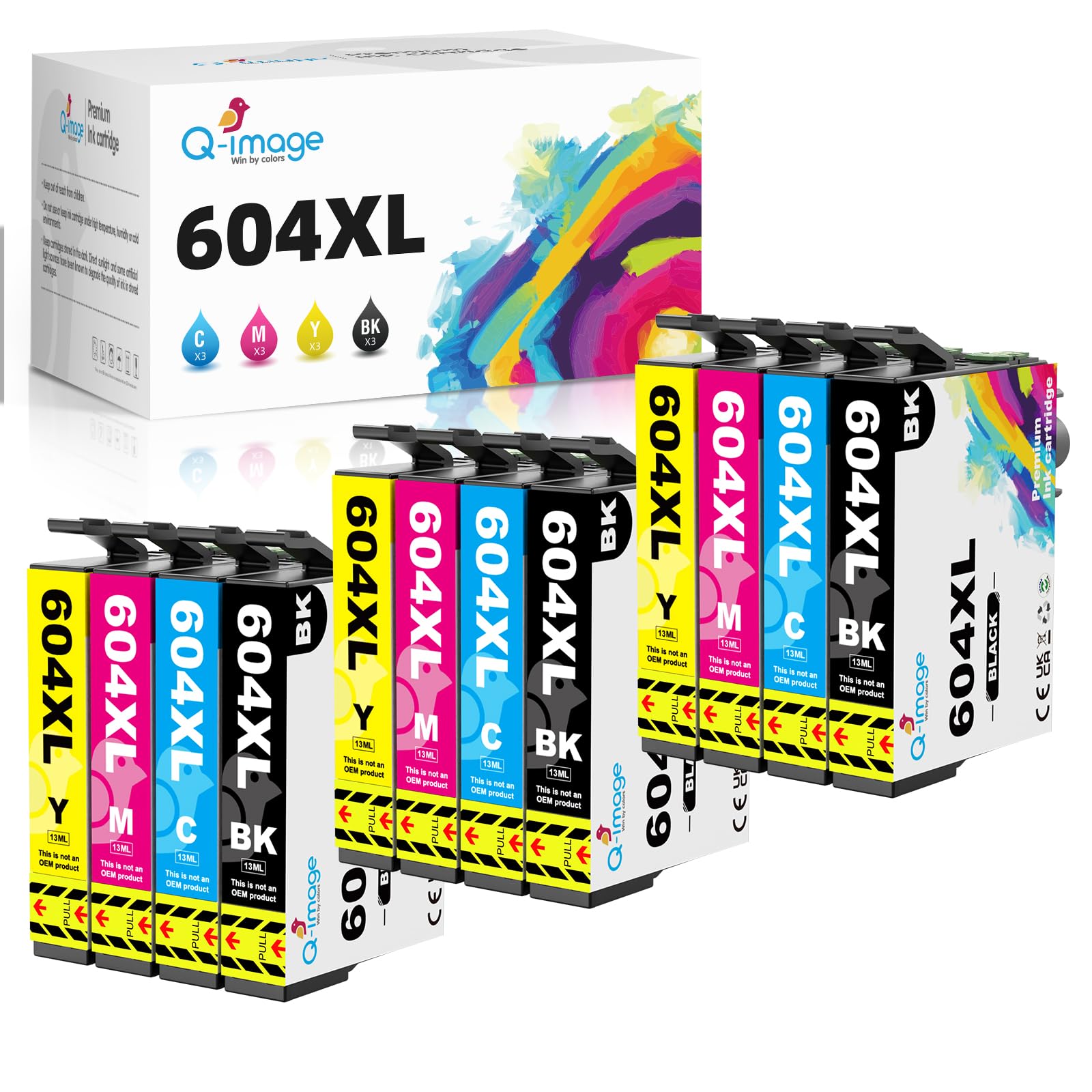 Q-image 604XL Cartucce Compatibili per Epson 604XL 604 XL per Expression Home XP-2200 XP-2205 XP-3200 XP-3205 XP-4200 XP-4205, WorkForce WF-2910 WF-2930 WF-2935 (3 Nero, 3 Ciano, 3 Magenta, 3 Giallo)
