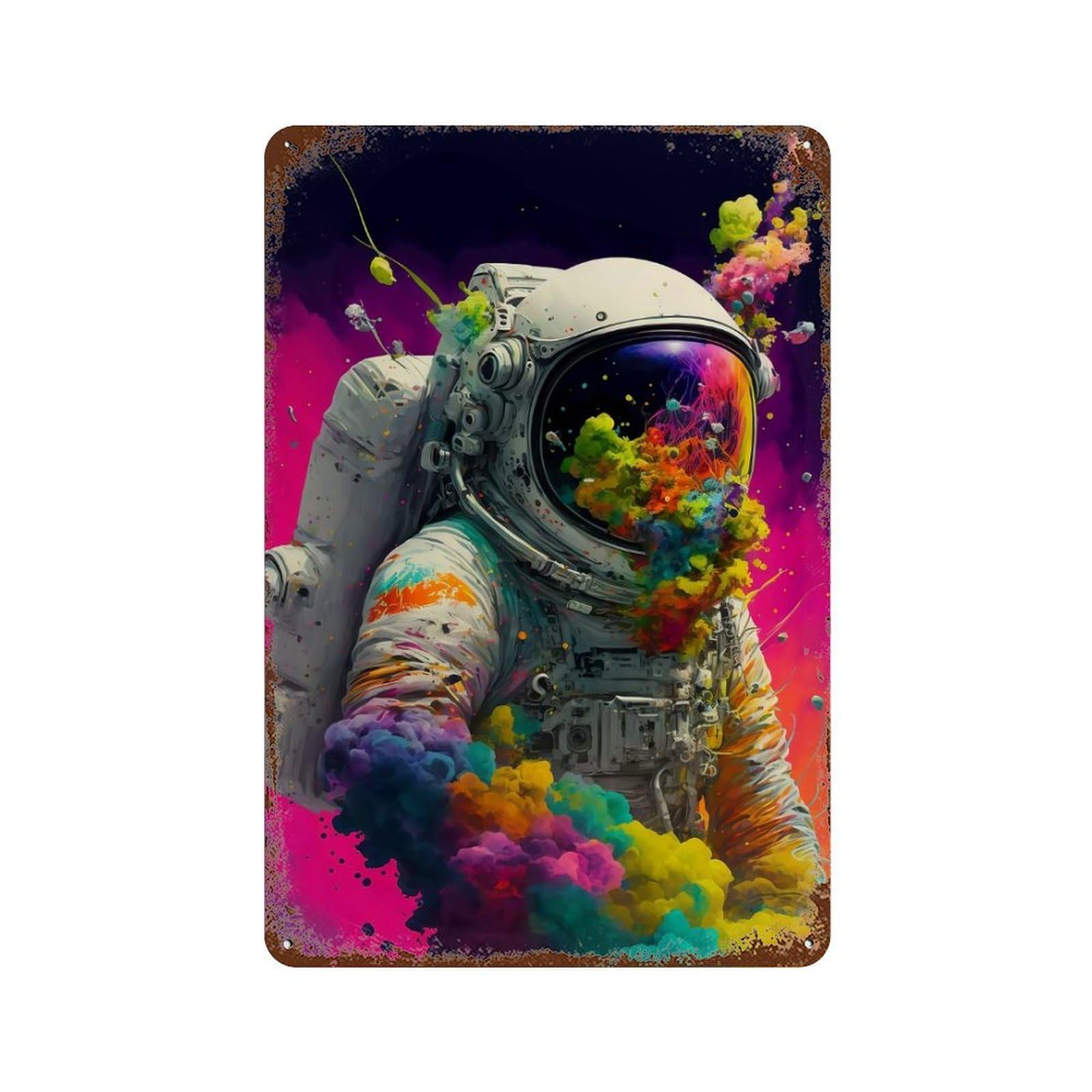 Psychodelic Astronaut 11.8"x7.9" Distressed Metal Wall Sign, Shabby Chic Decor for Shed, Workshop And Garage Wall Decor
