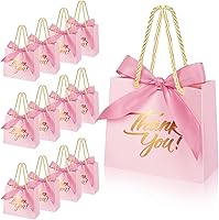 Nimbbex 50 Pack Pink Thank You Bags with Handles & Ribbons - 5.5x2.3x4.7" Mini Gift Bags for Weddings, Baby Showers, Birthdays
