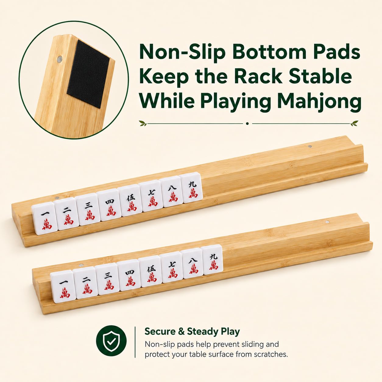 Magic Lot de 4 supports de mahjong en bois avec poussoirs magnétiques, 44,2 cm en bois naturel, accessoires de jeu de table modernes pour carreaux de mahjong