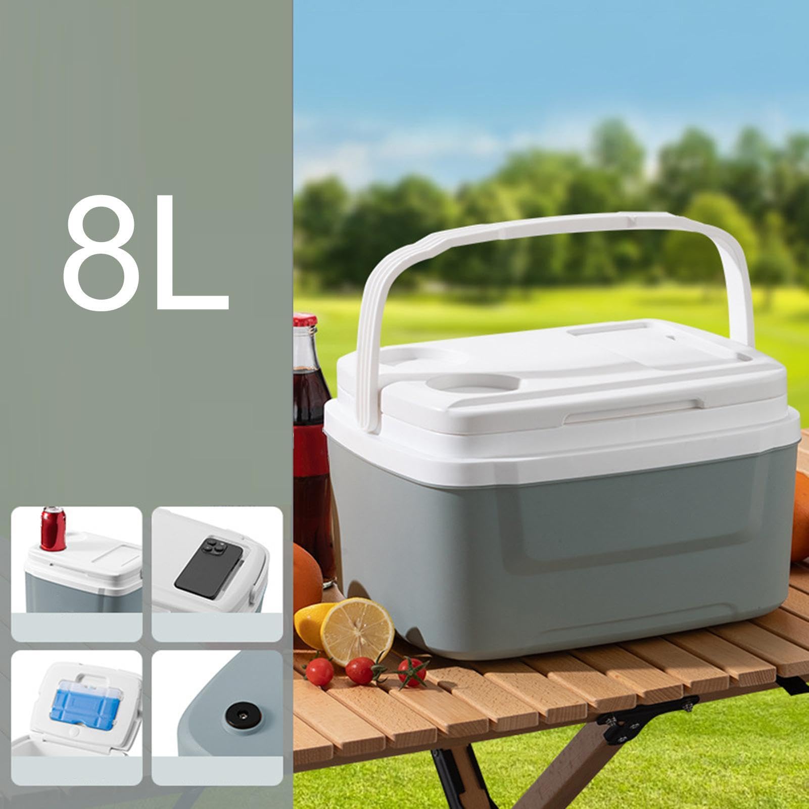 Frigorifero per auto per veicoli, 8 l, da campeggio, con funzione di raffreddamento, a prova di perdite, per viaggi, escursioni, bevande e pranzo, con maniglia per il trasporto