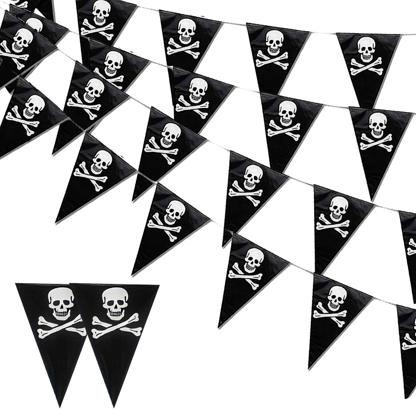 Pirate Flag Bunting - 32.8ft Pirate Skull Banner Birthday Party Decorations for Halloween Outdoor Indoor Decorations
