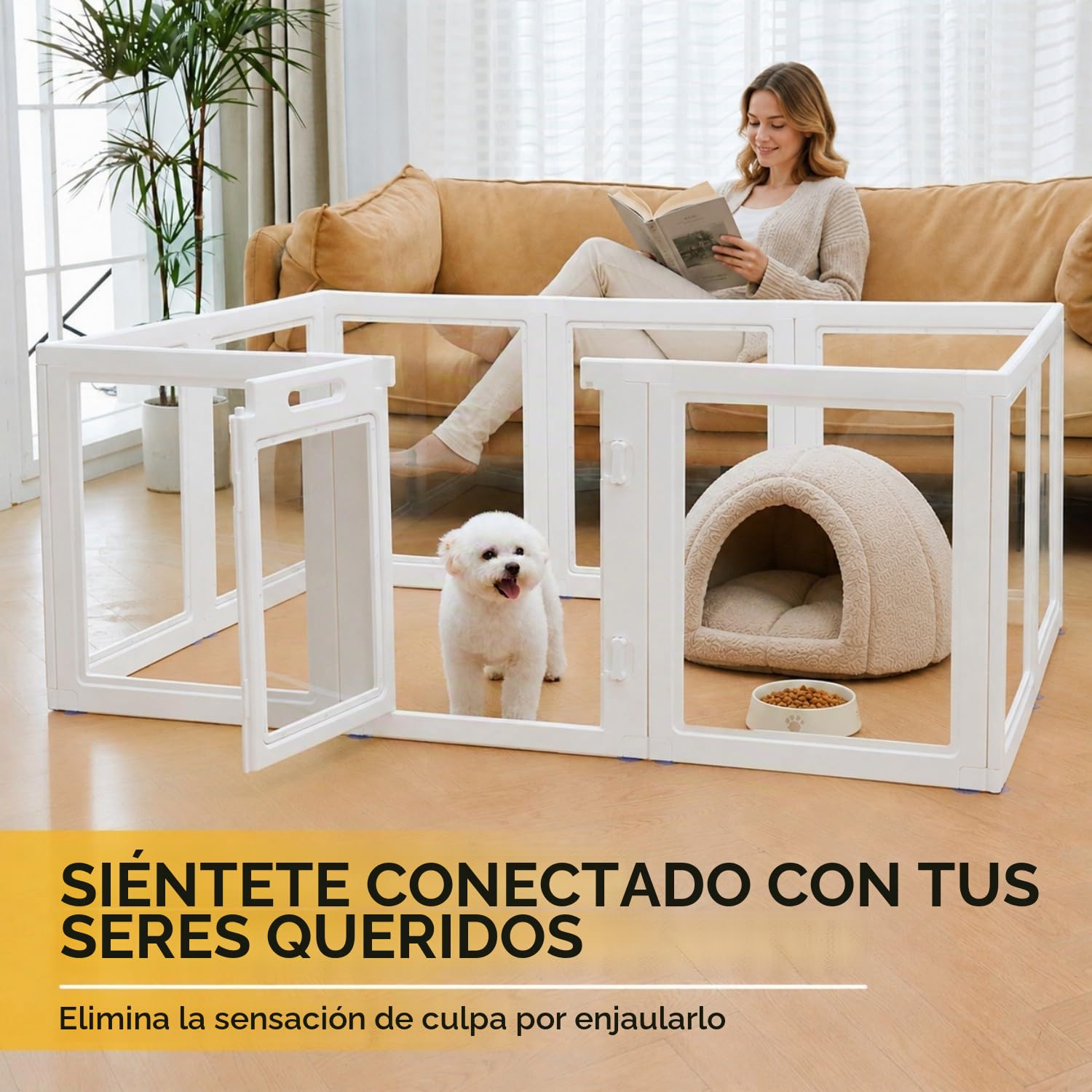 EVERFRONT Corral de plástico acrílico transparente para perros, fácil de montar, corralito para cachorros y gatos