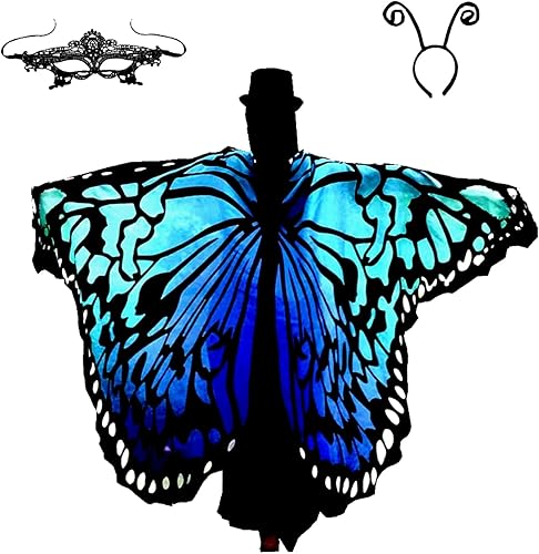 Disfraz de alas de mariposa de Halloween para mujer, alas de polilla, capa de mariposa, disfraz para adultos con máscara y diadema (3 piezas)