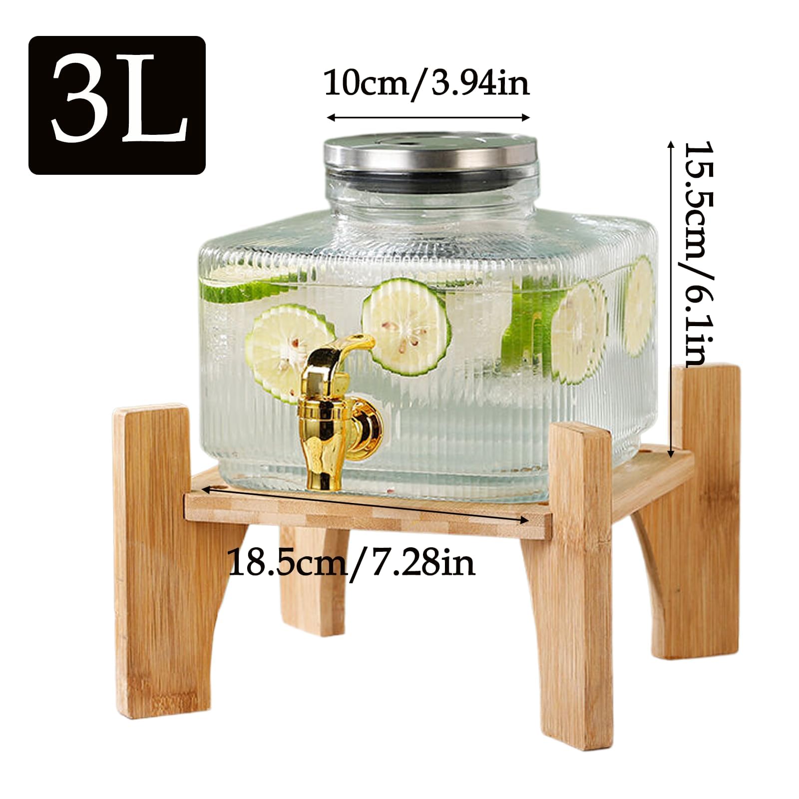 Distributeur de boissons en verre avec robinet anti-encrassement, support en bambou, idéal pour les fêtes d'été et les boissons comme le thé glacé et la limonade, capacité de 3 l