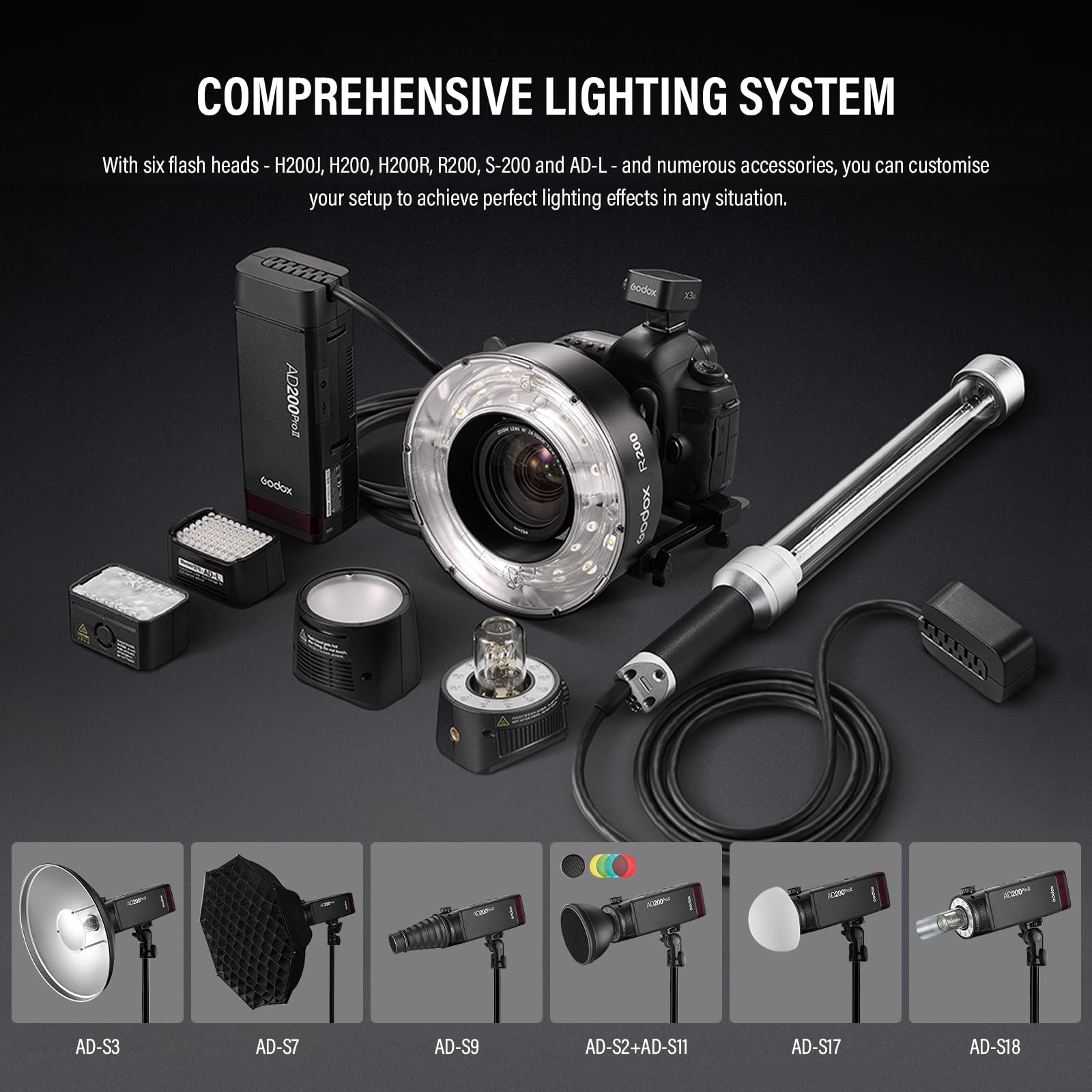 Godox AD200Pro II AD200ProII Flash Speedlight Strobe with BD-07II 200Ws 2.4G TTL, 500 Flash con Tascabili a Piena Potenza per Canon,Sony,Nikon,Fuji,Olympus, Panasonic (AD200Pro Aggiornato)