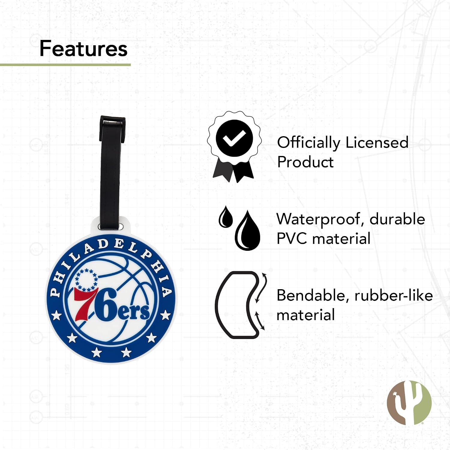 Desert Cactus Philadelphia 76ers Luggage Tag – NBA Philly Team Licensed Bag Tag for Suitcase, Backpack, Travel, or Sports Fan Gear (PVC Luggage Tag)