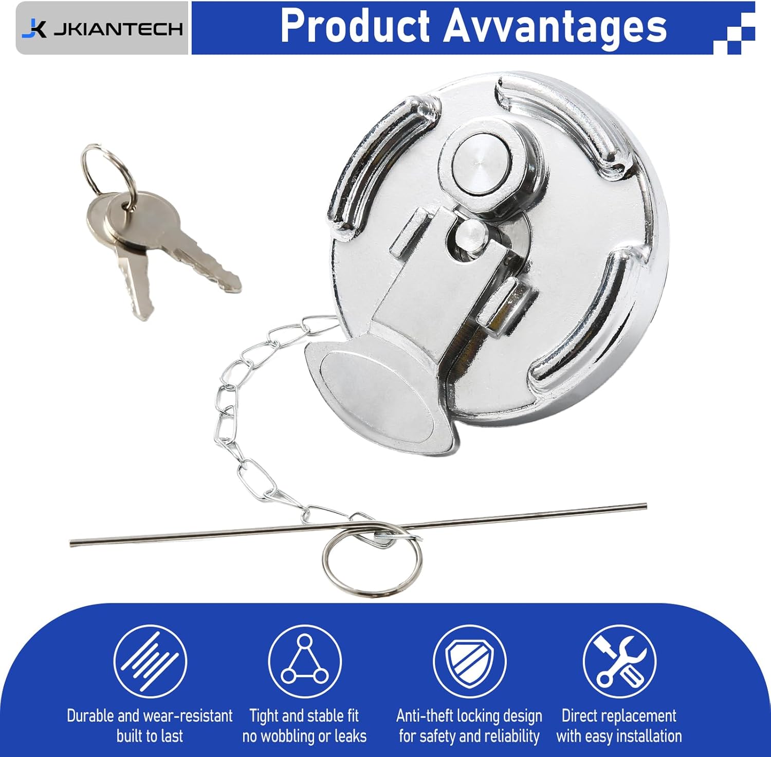 Locking Diesel Fuel Tank Cap, 2 Pack, 4" Lever-Style Aluminum Fuel Caps with Keys, Compatible with 1972–2017 Peterbilt 330–587 Semi Trucks, Replaces 11-04859-200, 1104859200, 600212