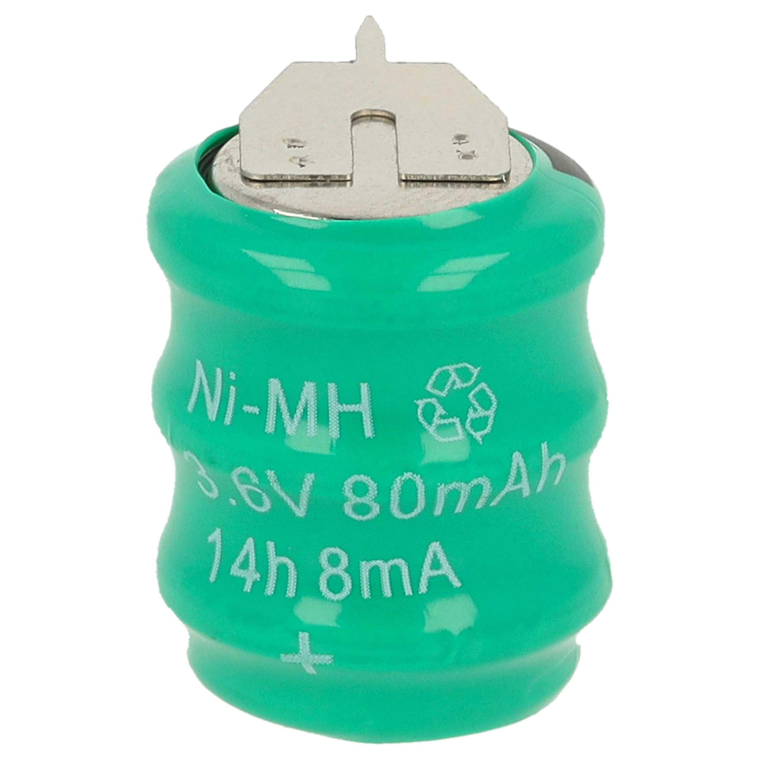 vhbw 100x NiMH Batería de botón de Repuesto Tipo V80H 3 Pines 80 mAh 3,6 V Compatible para lámparas solares, etc.