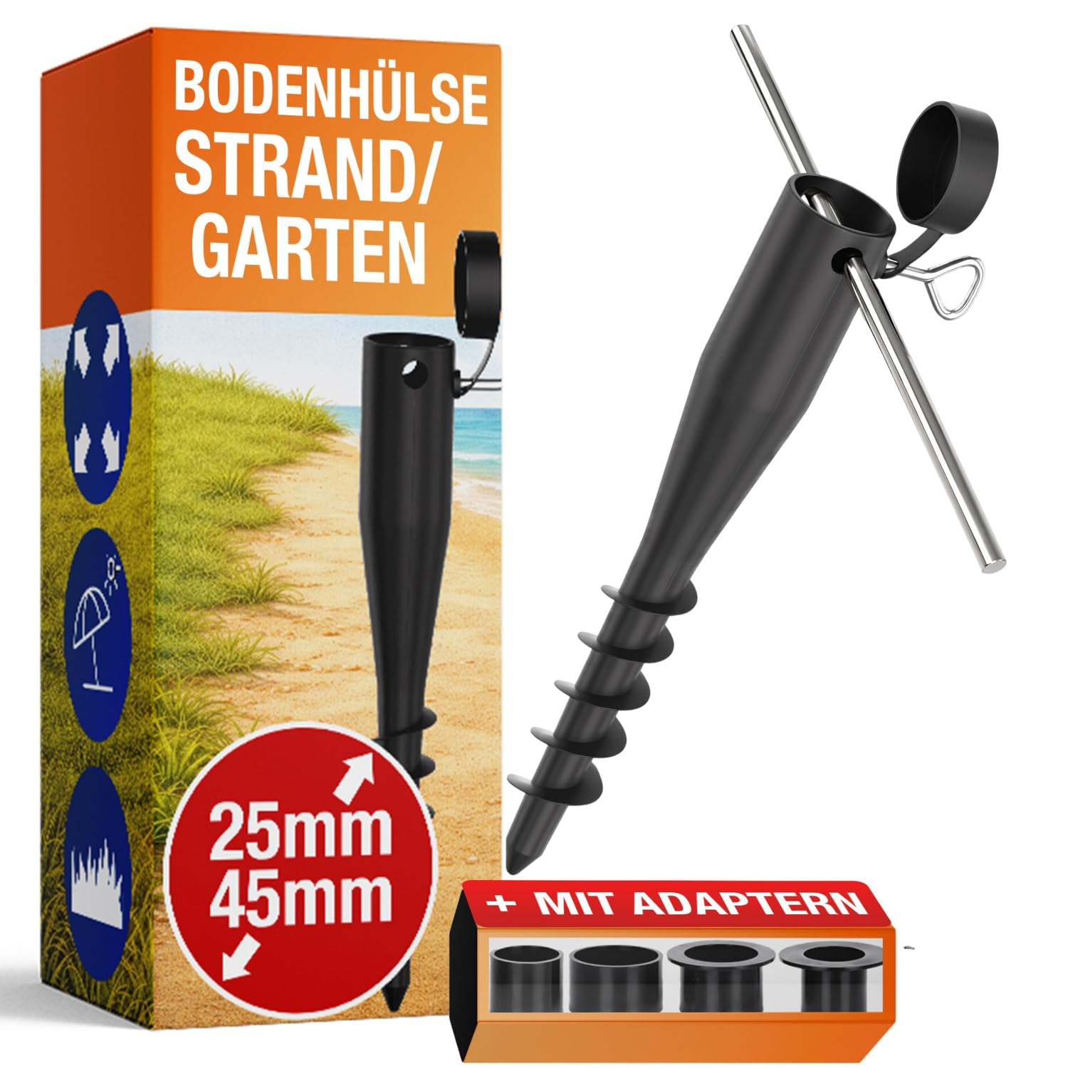 4x Bodenhülse Sonnenschirm Halterung Strand Schirmständer Erdspieß für Strandschirm Windfest Stabil Schirmhalter Sonnenschirmständer Sand Bodenanker Einschraubbodenhülse Sandanker Bodendübel eindrehen
