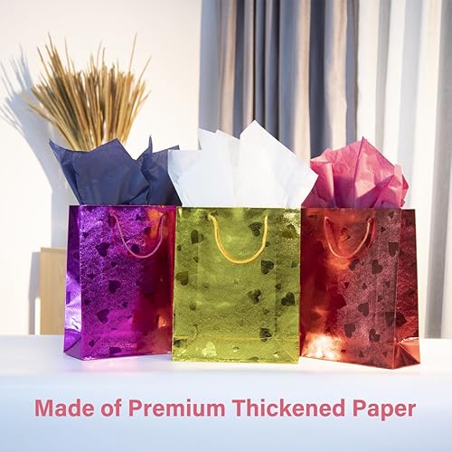 Miniatura 5 de LWBDD 3 bolsas de regalo con purpurina impresas con la forma de un corazón, adecuadas para el día de San Valentín, día de la madre, día del padre,