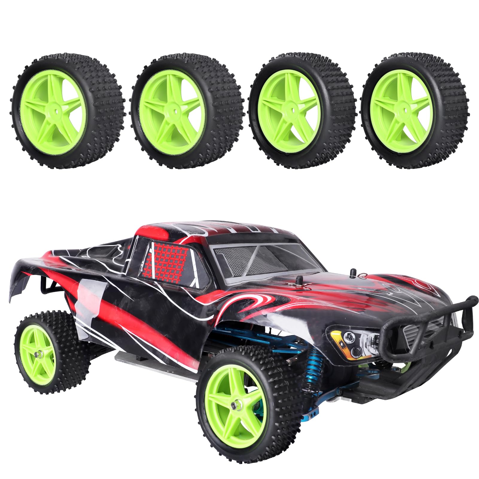 1/10 Scale RC Buggy Wheels & Tires - PreGlued 12mm Hex 2.2'' Off-Road Tires With Locknuts