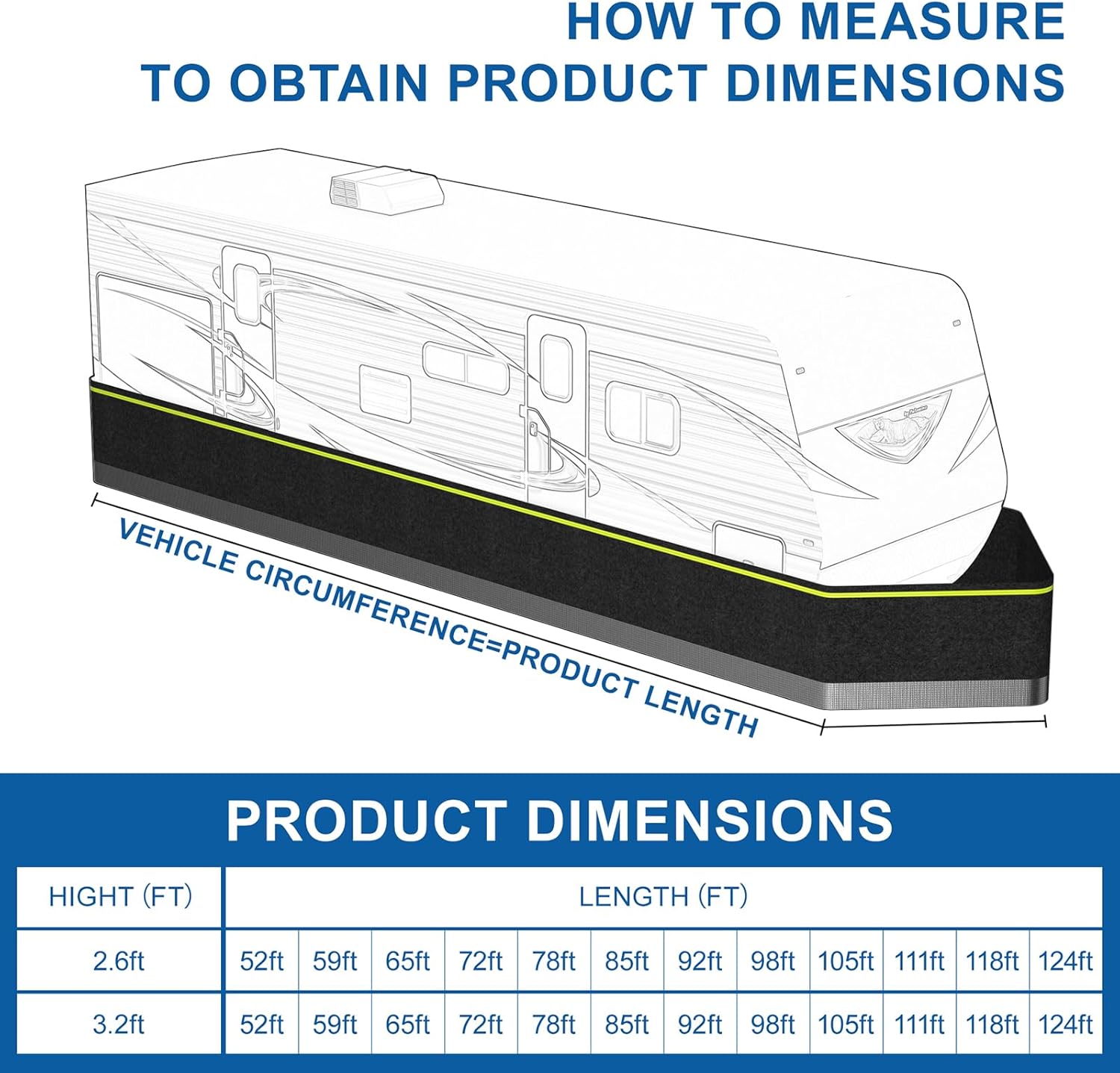 RV Skirting for Travel Trailers & 5th Wheels - Heavy Duty Windproof, Waterproof & UV Resistant Polyester | Reflective Strips, Double Velcro, Quick Install & Roll-Up Storage, Black 