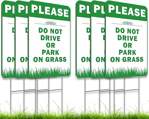 6 letreros de doble cara con estacas con texto en inglés "Please Do Not Drive Park On Grass", letrero de plástico para calle, carretera y no