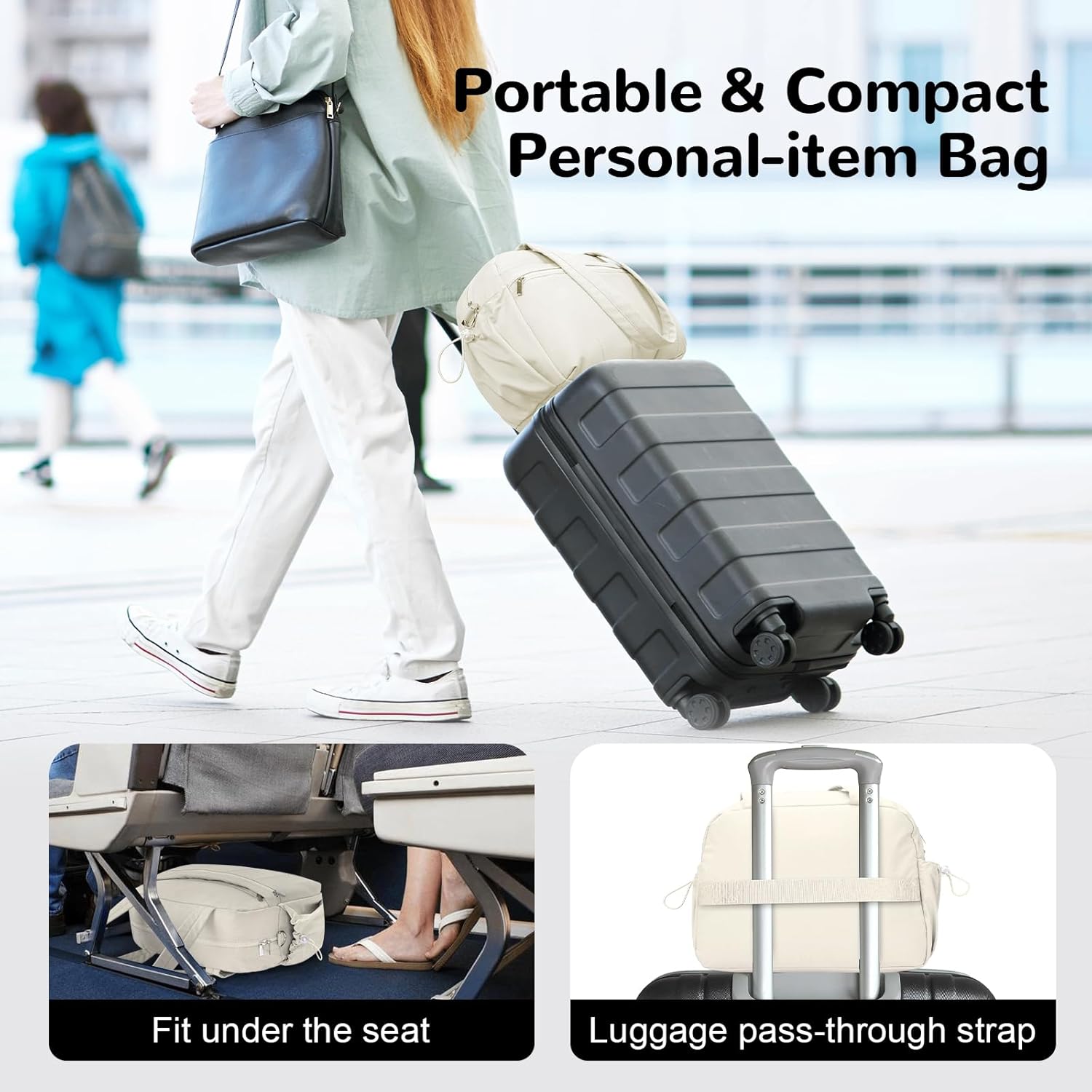 20L Puffer Gym Bag for Women, Small Personal Item Travel Duffle Bag with Wet Pocket for Airplane, White - Image 3