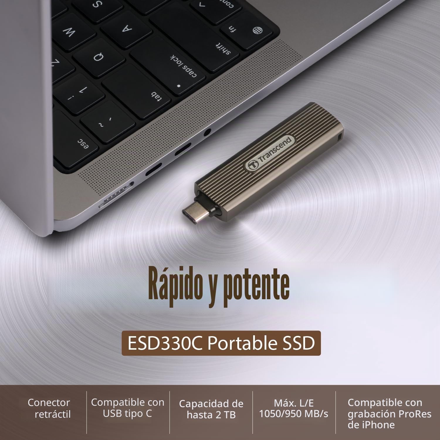 Transcend SSD Portátil ESD330C 512GB USB Tipo-C 10 Gbit/s – TS512GESD330C